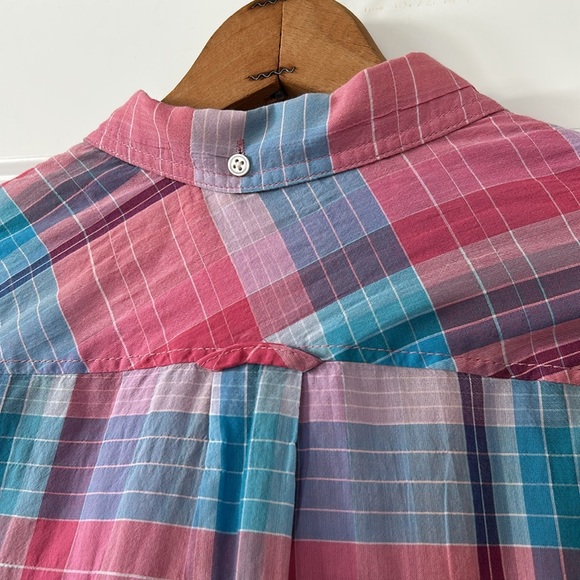 J Crew Classic Plaid Popover Blouse Pink Purple Turquoise - Picture 8 of 12